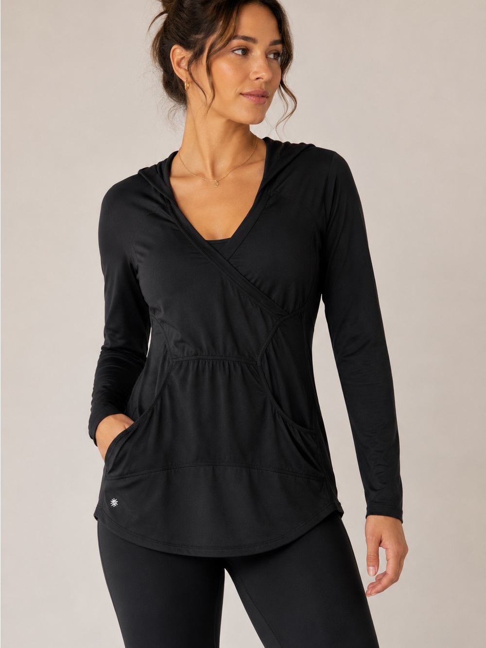 Athleta Hooded Long Sleeve Active Top Small Black Wrap Athleisure